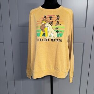 Disney Lion King Hakuna Matata Graphic Crew Sweatshirt XL Mustard Yellow Raglan